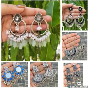 Indian Afghani Ethnic Oxidized Silver Bollywood inspired Style Boho Earrings - Picture 1 of 31