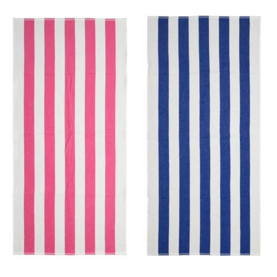 Mainstays Cabana Striped Beach Bath Pool Towels 28" " Blue Pink White Lot 2
