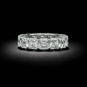 7.00 Ct. Asscher Cut Square Emerald Cut Diamond Eternity Ring Band F-G,VS1 14K - Picture 1 of 5