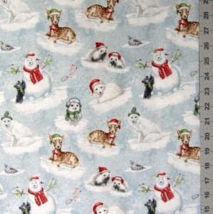 Christmas Fabric - Woodland Friends Animal Scene Blue - Wilmington YARD - Picture 1 of 1