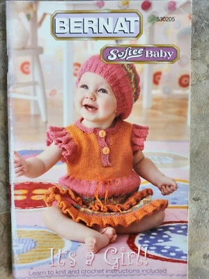 Baby Knitting Crochet Bernat PATTERNS It's a Girl Dresses Cardigans Sweaters oop - Image 1 of 3