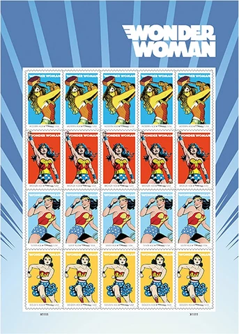 Wonder Woman 75Th Anniversary Sheet of 20 Forever First Class Postage Stamps Sco Cover
