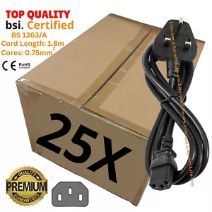 LOTE A GRANEL 25x Nuevo 1,8 m Reino Unido Cable de alimentación Cable 5A IEC C13 HERVIDOR para impresora - Imagen 1 de 6
