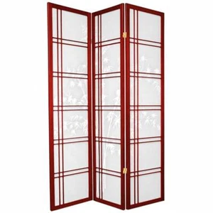 Oriental Furniture Room Divider 72" H X 51" W, Rosewood 3-Panel Floral Pattern - Picture 1 of 3