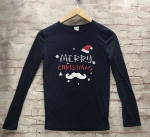 Pajama Top Kids Unisex Blue Merry Christmas Santa Size 14 Long Sleeve Santa Hat - Picture 1 of 7