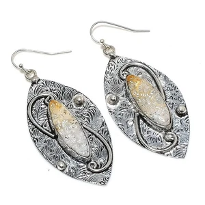 Fossil Coral Gemstone Handmade 925 Sterling Silver Jewelry Earring 6cm - Picture 1 of 5