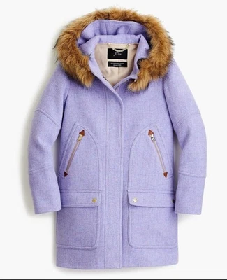 JCrew Chateau Parka 意大利体育场布羊毛大衣 尺寸 2P HTHR 法国紫色 — 第 1/4 张图片