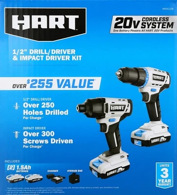 Hart HPCK212B 20V Li-Ion Cordless Drill / Impact 2x 1.5 Ah Kit  - SEALED! - Image 1 of 4