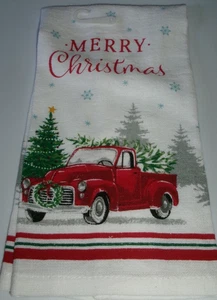 FULL UNCUT MERRY CHRISTMAS TRUCK/TREE Print Cotton Kitchen Towel - Picture 1 of 1
