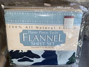 Franco 100% Cotton Moose Wilderness Flannel Twin Sheets 3 Piece Set Vintage NIP - Picture 1 of 3