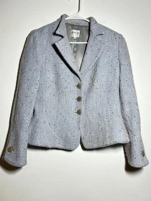 Chaqueta Blazer De Colección Armani Collezioni Para Mujer Azul Claro Tweed Mezcla Lana Talla 44 Foto 1 de 4