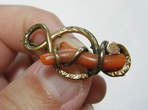 Vintage Victorian Gold Filled Red Coral Branch Lovers Knot 1.25" Brooch Pin - Picture 1 of 7
