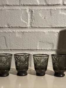 4 Mid Century Retro Celebration Or Shot Glasses Rose  Pattern,  2” High Pre 1970 - Picture 1 of 7