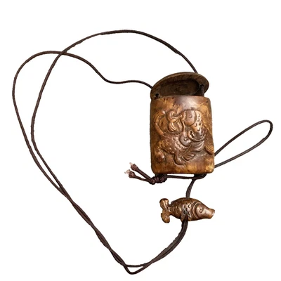 Carved Wood Koi Fish Netsuke And Inro Japanese Set - Image 1 of 4