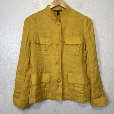 Eileen Fisher Women’s XS Mustard Yellow Blazer Jacket Pockets Organic Linen READ - Image 1 of 4