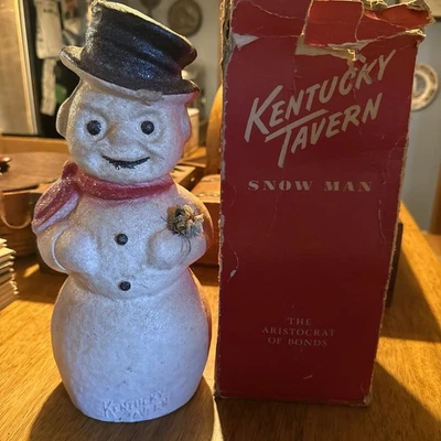Vintage Kentucky Tavern Snowman Bottle Cover Candy Container Paper Mache Pulp - Image 1 of 4
