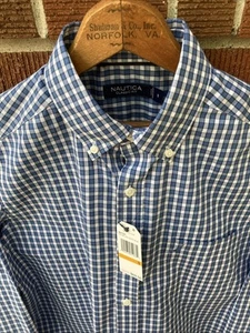NAUTICA Uomo Manica Lunga Vestibilità Classica Blu Abito Camicia Small Nuova con etichette - Foto 1 di 6