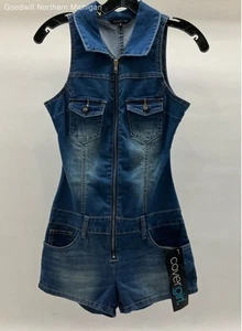 Women's COVERGIRL Dark Blue Denim Romper Shorts - Size Small - Picture 1 of 6