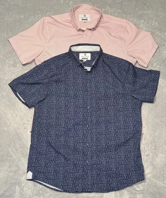 Lot International Report 4 Way Stretch Shirt Men's Large L Red Blue Short Sleeve - Image 1 of 4