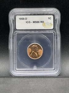 1958-D 1C Lincoln Wheat Cent (*Certified MS66 RD by ICG*) - Lustrous Red - Bild 1 von 7