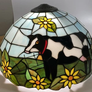 Seltener Vintage Tiffany Stil Lampenschirm Kuh Sonnenblume Schlacke Glas verzierte Perlen 15” x9” - Bild 1 von 14