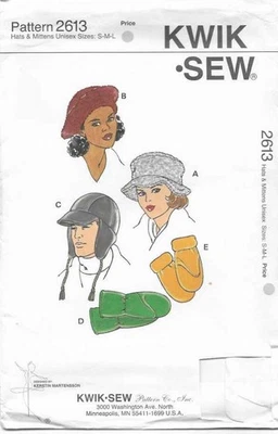 C341 KWIK*SEW 2613: HATS & MITTENS SIZE S-L  SEWING PATTERN - Image 1 of 2