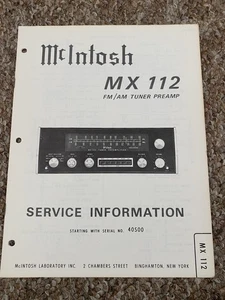 McIntosh MX112 Tuner Preamp Service Manual *Original* - Bild 1 von 1