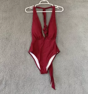 Cupshe Women’s Red Deep V-Neck One Piece Halter Wrap Swimsuit Size Medium - Picture 1 of 8