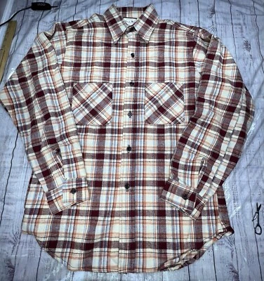 Rare NWOT Coast Wide Union Made ACWA Flannel Red Orange White Blue Size M READ - Image 1 of 4