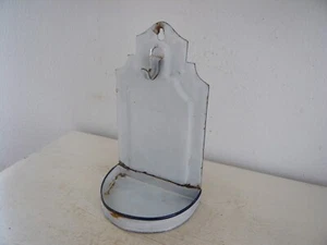 Alte Emaille Seifenschale Wandhalter Ablage Emaile Weiss Blau Vintage Landhaus - Bild 1 von 12