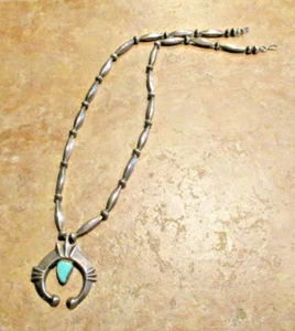 24 Zoll FRÖHLICHE Vintage Navajo Sterlingsilber Türkis SANDGUSS NAJA Perlen Halskette - Bild 1 von 13