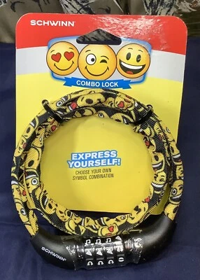 Schwinn Bike Combination Lock Cable Express Yourself Black/Yellow Emoji Bicycle - Image 1 of 2