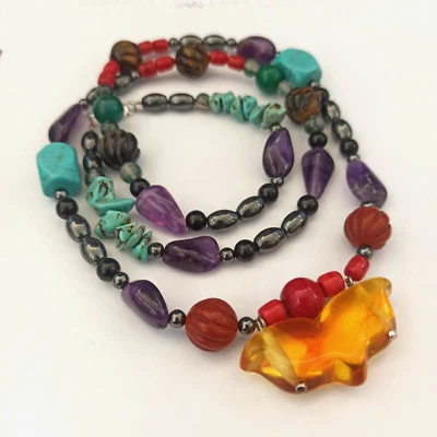 OOAK Men Women Necklace Bohemian Mala Multi Natural Stone Long Energy Vibes Gift - Image 1 of 4