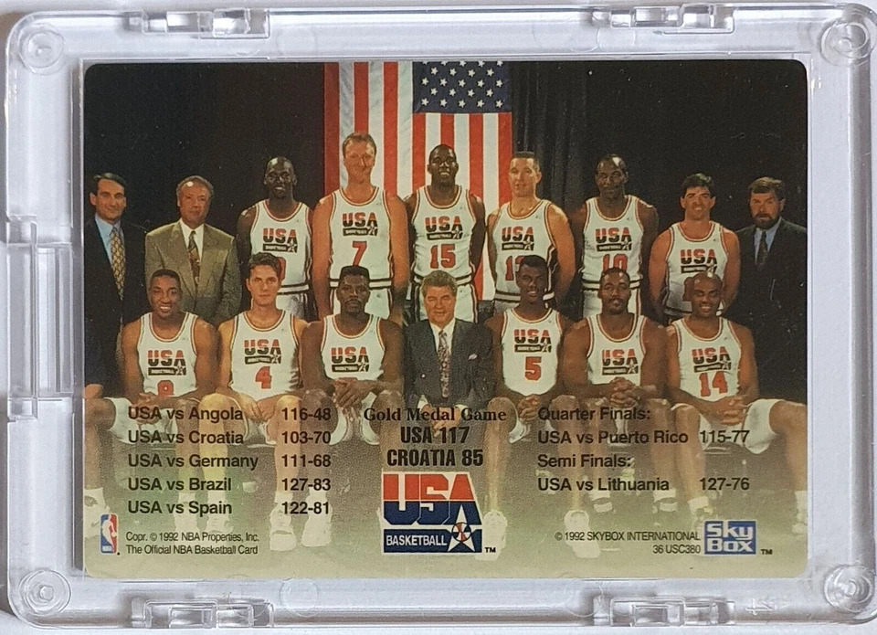 1992 NBA Hoops USA Basketball Team Card #LE PLASTIC Insert - w/ Jordan + Magic - Image 1 of 2