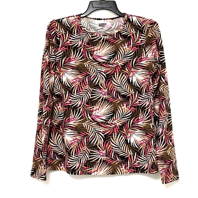 Camiseta Lands' End S Marrón Multi Palma Manga Larga Cuello Redondo Natación Protección contra Erupciones Foto 1 de 4