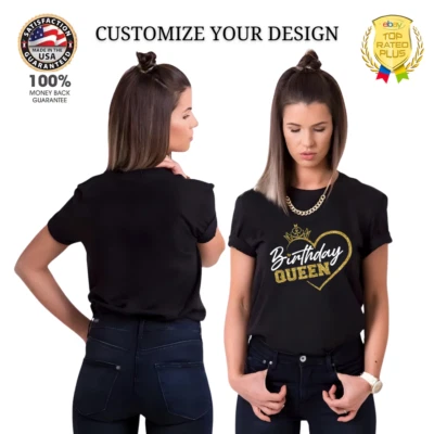 CAMISETA CUMPLEAÑOS REINA PERSONALIZA TU NOMBRE TEXTO IMAGEN ALGODÓN SUAVE ADULTO 5 Foto 1 de 4