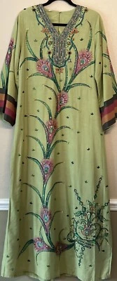 Vestido/caftán vintage con cuentas. Glamour Green Peacock Old Hollywood. Talla pequeña Foto 1 de 4