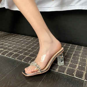 Transparent Pvc Rhinestone Slingback Sandals Slippers Women Clear Shoes Outdoor - Picture 1 of 16