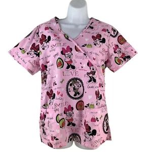 Disney Scrubs Top Size Large Minnie Mouse Pink Disney - Picture 1 of 8