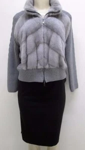 COUTURE SALE New Sapphire Grey Genuine Mink Fur Knit Sweater Italian Med SEXY - Picture 1 of 9
