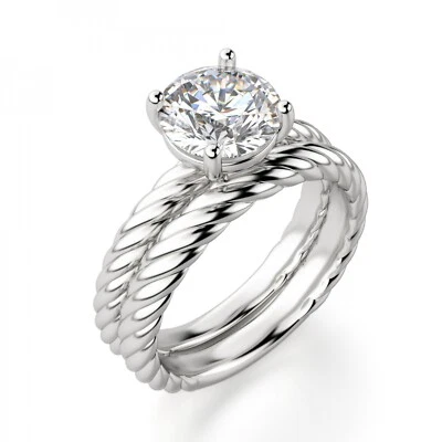 Juego de bandas nupciales de compromiso de moissanita de corte redondo de 2,00 quilates platino real 950 talla 7 Foto 1 de 4