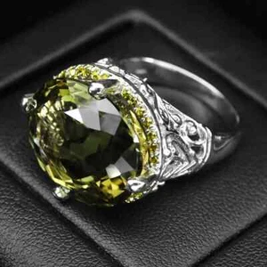 Bezaubernde limettengrüne Turmalin 17 Karat 925 Sterling Silber Handarbeit Ringe Größe 6,5 - Bild 1 von 6