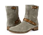 Womens Coach Amy Taupe Gray Suede Short Buckle Moto Ankle Boots Size 6 $358