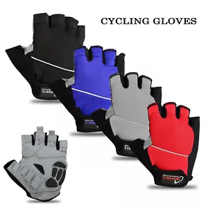 Mens Cycling Gloves Bike Half Finger Bicycle Gel Padded Fingerless MTB Gloves - Picture 1 of 5