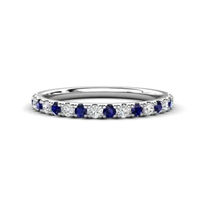 Sterling Silver 925 Blue Sapphire Brilliant-Cut Round 2.00mm Half Eternity Ring - Image 1 of 4