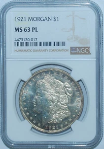 1921 NGC MS63PL Prooflike Morgan Silver Dollar - Picture 1 of 2