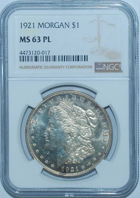 1921 NGC MS63PL Prooflike Morgan Silver Dollar - Image 1 of 2