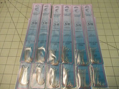 72 SNELLED FISH HOOKS (12 PKS X 6 EA) GOLD ABERDEEN HOOK MONO LEADER 7" PICK SZ - Image 1 of 4