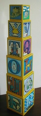Set of 6 Brightly Printed NESTING STACKING ALPHABET BLOCKS Sturdy Cardboard EUC - Image 1 of 4