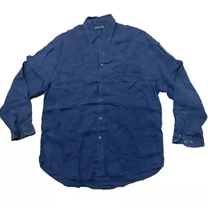 STRUCTURE Vintage 90s 100% Linen Blue Shirt Men M Preppy Beachy Point Button Up - Picture 1 of 19